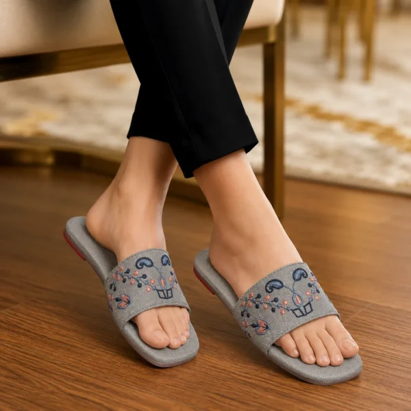Velora Threadwork Comfort Slides - 065 - Grey
