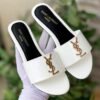 White Saint Laurent Paris Mules with Gold Logo