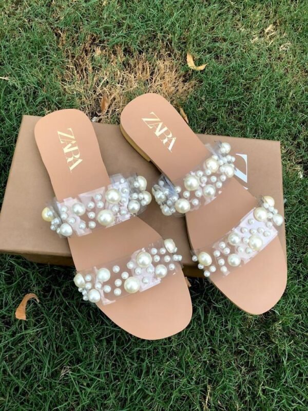 Zara Flats White Pearl Straps Size 6-11