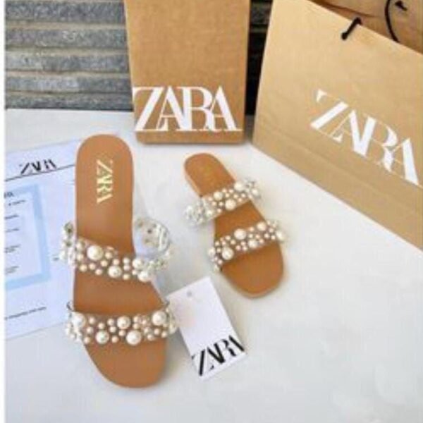 Zara Flats White Pearl Straps Size 6-11