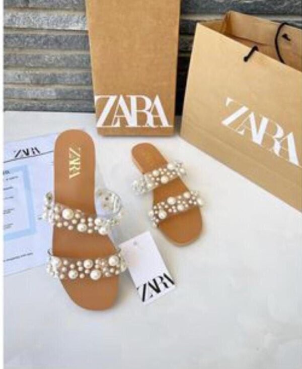 Zara Flats White Pearl Straps Size 6-11