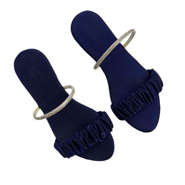 Women's Royal Blue Rexine Slippers with Silver Strap