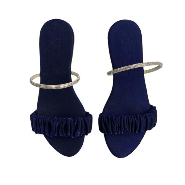 Women's Royal Blue Rexine Slippers with Silver Strap