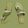 Women Glitter PU Leather Flats Green Butterfly Design