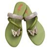 Women Glitter PU Leather Flats Green Butterfly Design